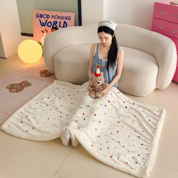 91家纺网 家纺一手货源 找家纺 艾特你 2025新款ins羊羔绒牛奶绒可被套休闲毯单被套-毯子图 多彩