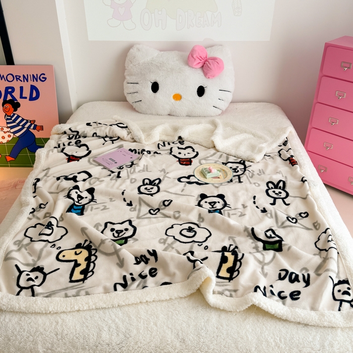 91家纺网 家纺一手货源 找家纺 艾特你 2025新款ins羊羔绒牛奶绒可被套休闲毯单被套-毯子图 几何世界