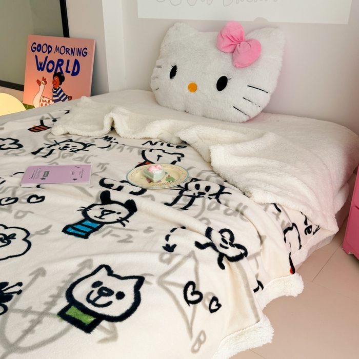 91家纺网 家纺一手货源 找家纺 艾特你 2025新款ins羊羔绒牛奶绒可被套休闲毯单被套-毯子图 几何世界