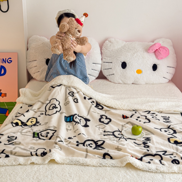 91家纺网 家纺一手货源 找家纺 艾特你 2025新款ins羊羔绒牛奶绒可被套休闲毯单被套-毯子图 几何世界