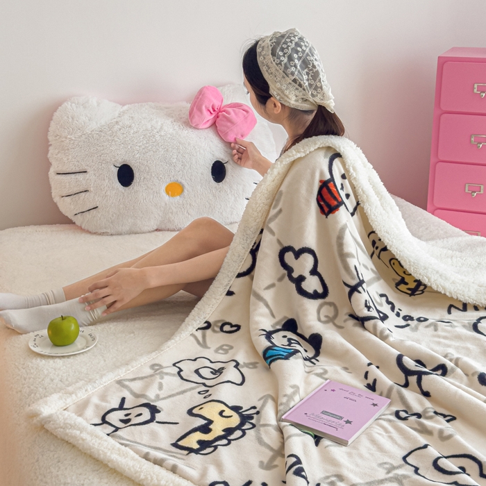 91家纺网 家纺一手货源 找家纺 艾特你 2025新款ins羊羔绒牛奶绒可被套休闲毯单被套-毯子图 几何世界