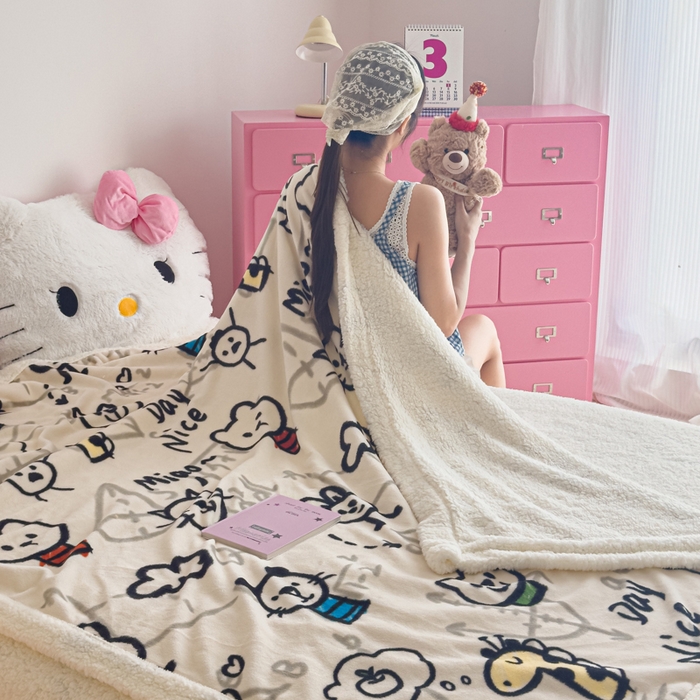 91家纺网 家纺一手货源 找家纺 艾特你 2025新款ins羊羔绒牛奶绒可被套休闲毯单被套-毯子图 几何世界