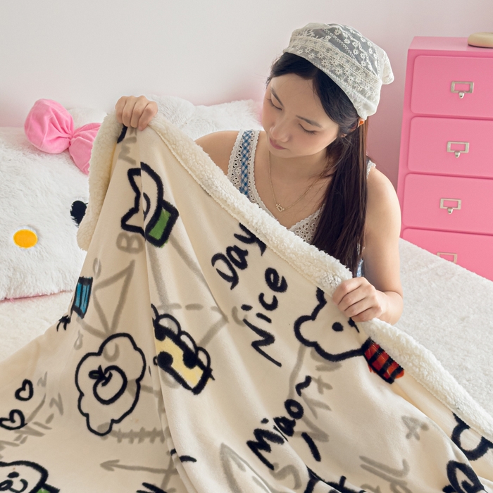 91家纺网 家纺一手货源 找家纺 艾特你 2025新款ins羊羔绒牛奶绒可被套休闲毯单被套-毯子图 几何世界