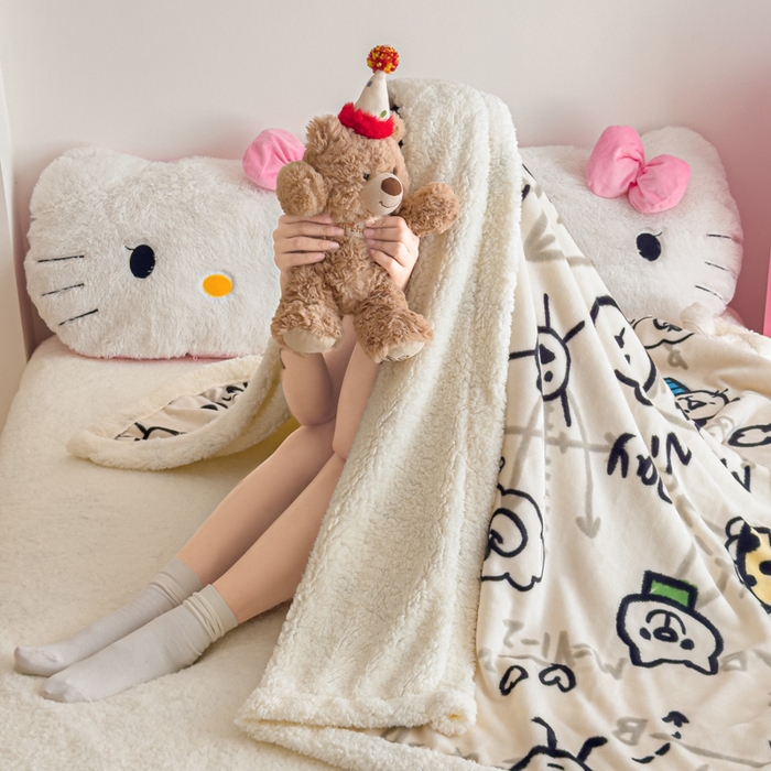 91家纺网 家纺一手货源 找家纺 艾特你 2025新款ins羊羔绒牛奶绒可被套休闲毯单被套-毯子图 几何世界