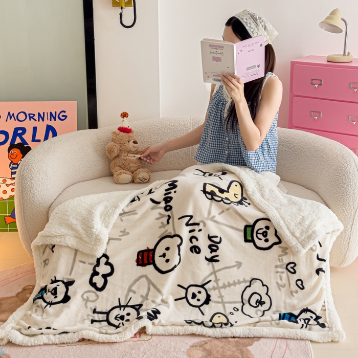 91家纺网 家纺一手货源 找家纺 艾特你 2025新款ins羊羔绒牛奶绒可被套休闲毯单被套-毯子图 几何世界