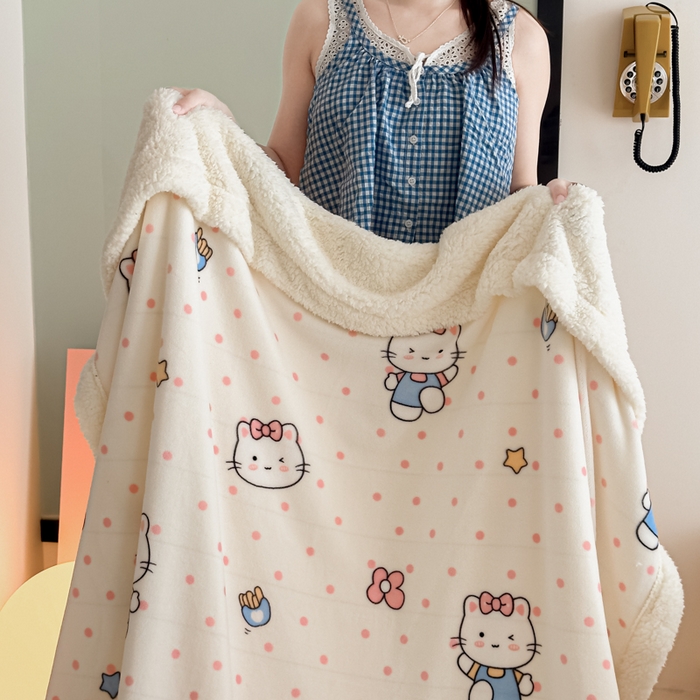 91家纺网 家纺一手货源 找家纺 艾特你 2025新款ins羊羔绒牛奶绒可被套休闲毯单被套-毯子图 爱心猫咪