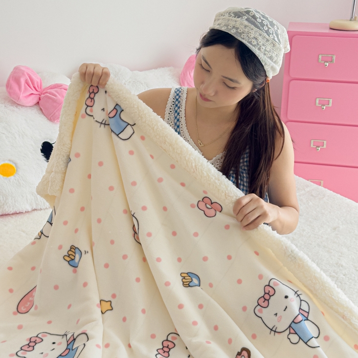 91家纺网 家纺一手货源 找家纺 艾特你 2025新款ins羊羔绒牛奶绒可被套休闲毯单被套-毯子图 爱心猫咪