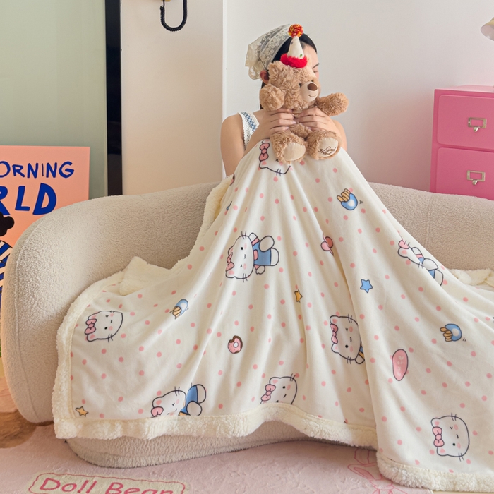 91家纺网 家纺一手货源 找家纺 艾特你 2025新款ins羊羔绒牛奶绒可被套休闲毯单被套-毯子图 爱心猫咪