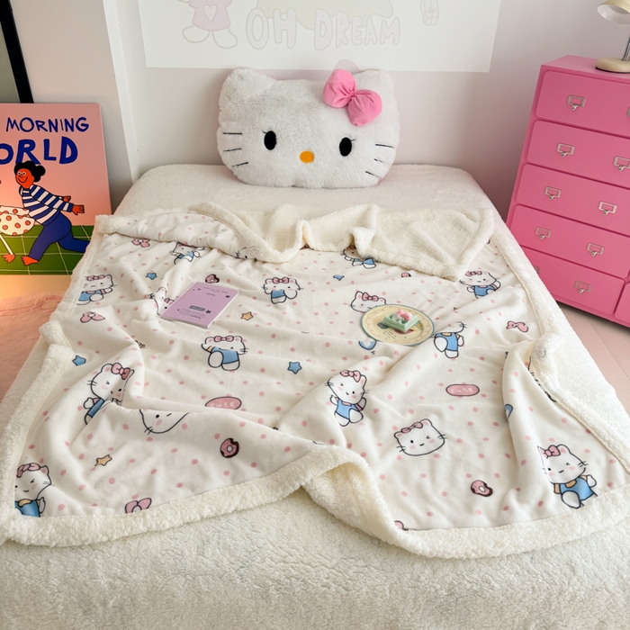 91家纺网 家纺一手货源 找家纺 艾特你 2025新款ins羊羔绒牛奶绒可被套休闲毯单被套-毯子图 爱心猫咪