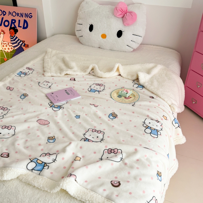 91家纺网 家纺一手货源 找家纺 艾特你 2025新款ins羊羔绒牛奶绒可被套休闲毯单被套-毯子图 爱心猫咪