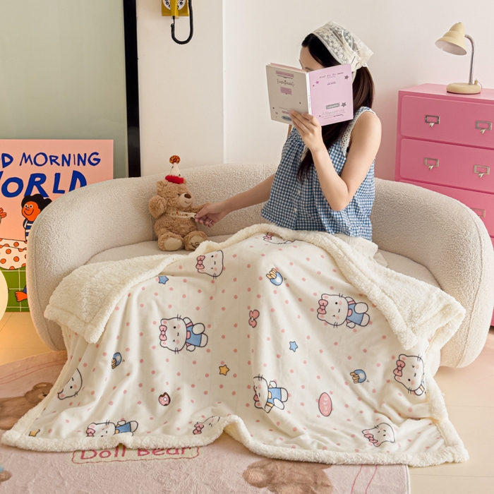 91家纺网 家纺一手货源 找家纺 艾特你 2025新款ins羊羔绒牛奶绒可被套休闲毯单被套-毯子图 爱心猫咪