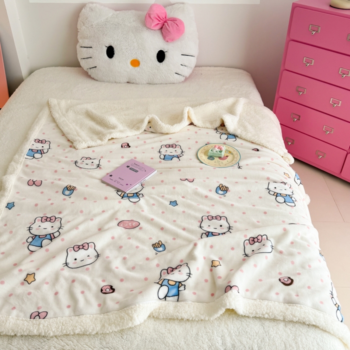 91家纺网 家纺一手货源 找家纺 艾特你 2025新款ins羊羔绒牛奶绒可被套休闲毯单被套-毯子图 爱心猫咪