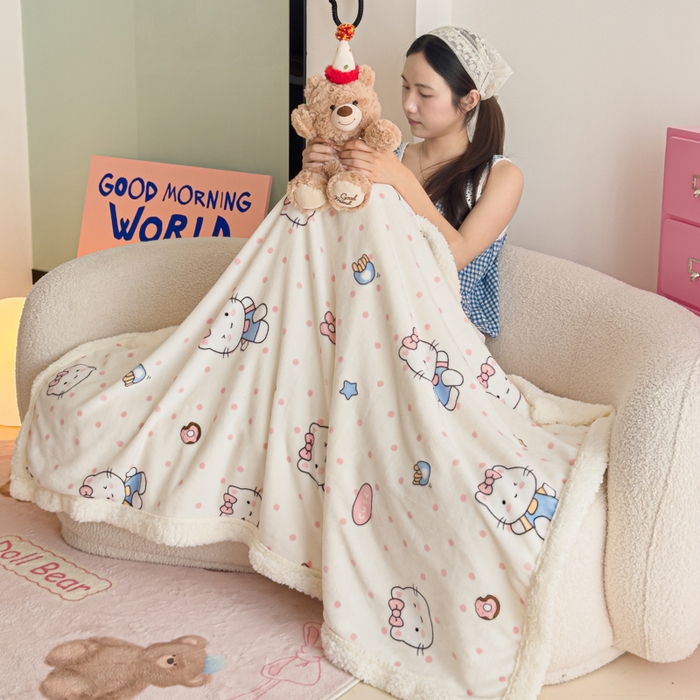 91家纺网 家纺一手货源 找家纺 艾特你 2025新款ins羊羔绒牛奶绒可被套休闲毯单被套-毯子图 爱心猫咪