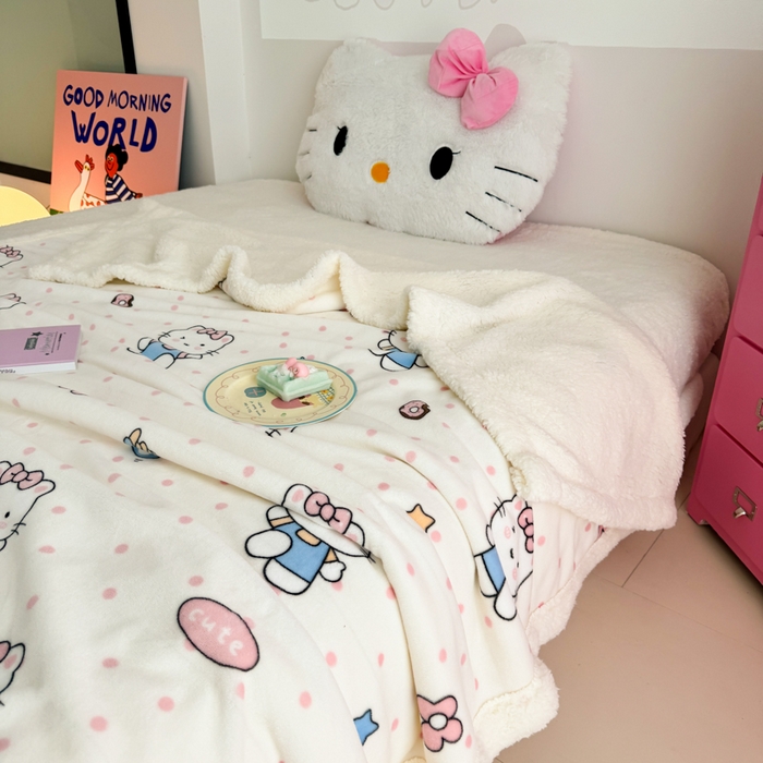 91家纺网 家纺一手货源 找家纺 艾特你 2025新款ins羊羔绒牛奶绒可被套休闲毯单被套-毯子图 爱心猫咪