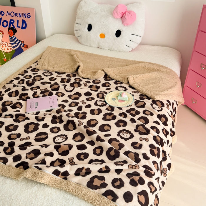 91家纺网 家纺一手货源 找家纺 艾特你 2025新款ins羊羔绒牛奶绒可被套休闲毯单被套-毯子图 豹纹公主