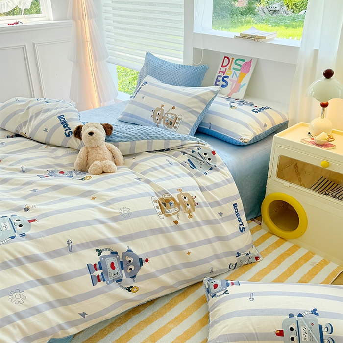 91家纺网 家纺一手货源 找家纺 优迈 2025学生季全棉高克重豆豆绒三四件套加厚保暖婴儿绒牛奶绒单被套单人双人被套加大号棉加绒三四件套 机器人