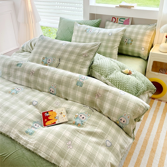 91家纺网 家纺一手货源 找家纺 优迈 2025学生季全棉高克重豆豆绒三四件套加厚保暖婴儿绒牛奶绒单被套单人双人被套加大号棉加绒三四件套 拉嘟嘟