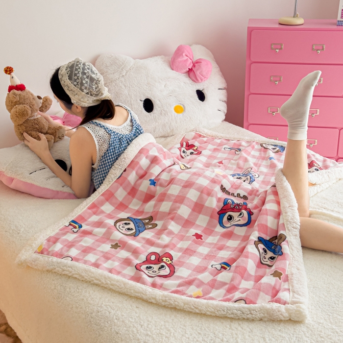 91家纺网 家纺一手货源 找家纺 艾特你 2025新款ins羊羔绒牛奶绒可被套休闲毯单被套-毯子图 格子布布