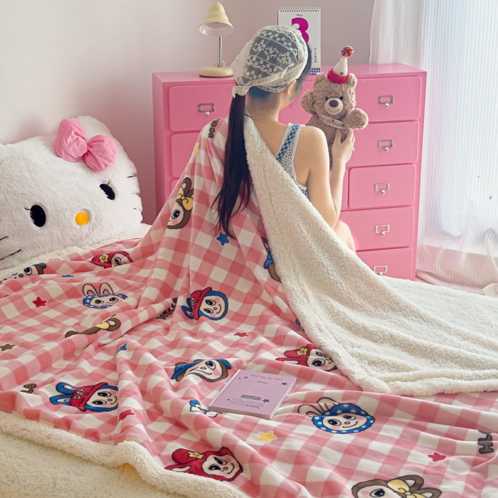 91家纺网 家纺一手货源 找家纺 艾特你 2025新款ins羊羔绒牛奶绒可被套休闲毯单被套-毯子图 格子布布