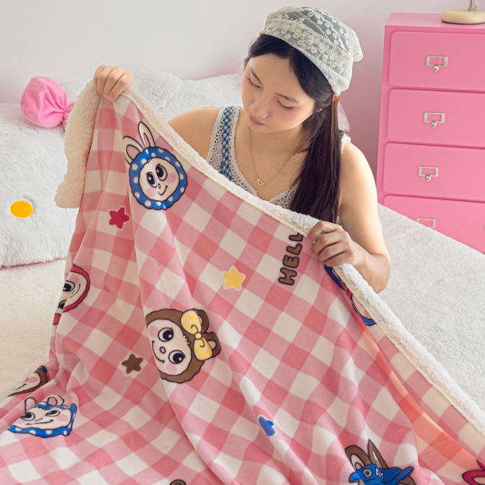 91家纺网 家纺一手货源 找家纺 艾特你 2025新款ins羊羔绒牛奶绒可被套休闲毯单被套-毯子图 格子布布