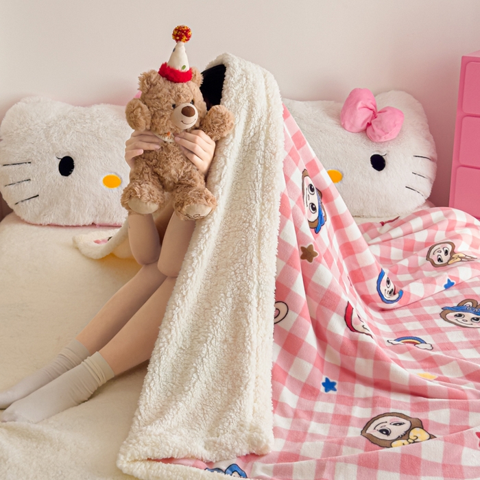 91家纺网 家纺一手货源 找家纺 艾特你 2025新款ins羊羔绒牛奶绒可被套休闲毯单被套-毯子图 格子布布