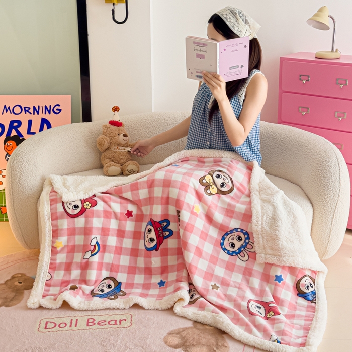 91家纺网 家纺一手货源 找家纺 艾特你 2025新款ins羊羔绒牛奶绒可被套休闲毯单被套-毯子图 格子布布