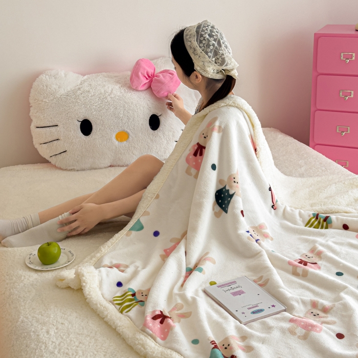 91家纺网 家纺一手货源 找家纺 艾特你 2025新款ins羊羔绒牛奶绒可被套休闲毯单被套-毯子图 花间兔