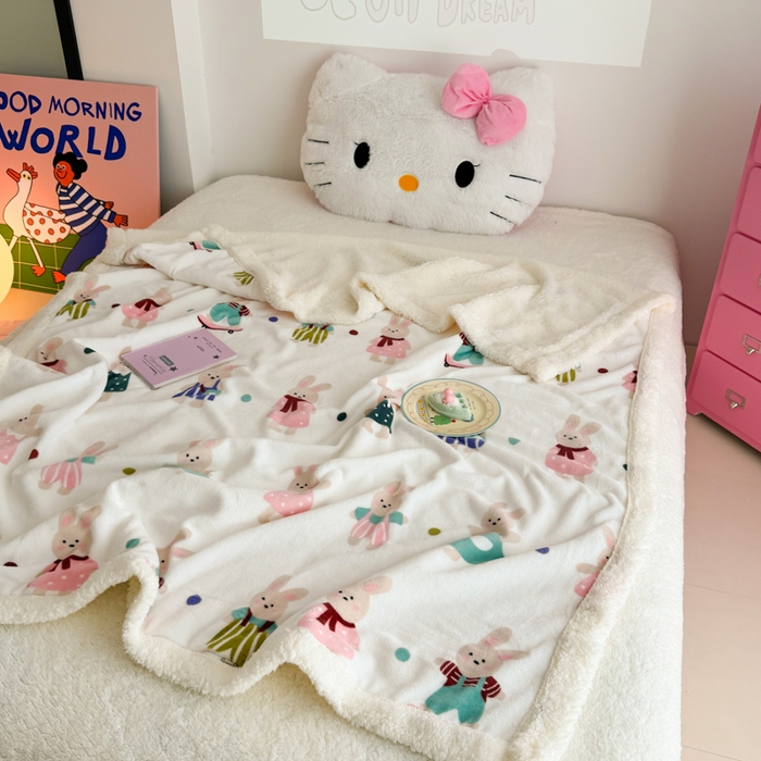 91家纺网 家纺一手货源 找家纺 艾特你 2025新款ins羊羔绒牛奶绒可被套休闲毯单被套-毯子图 花间兔