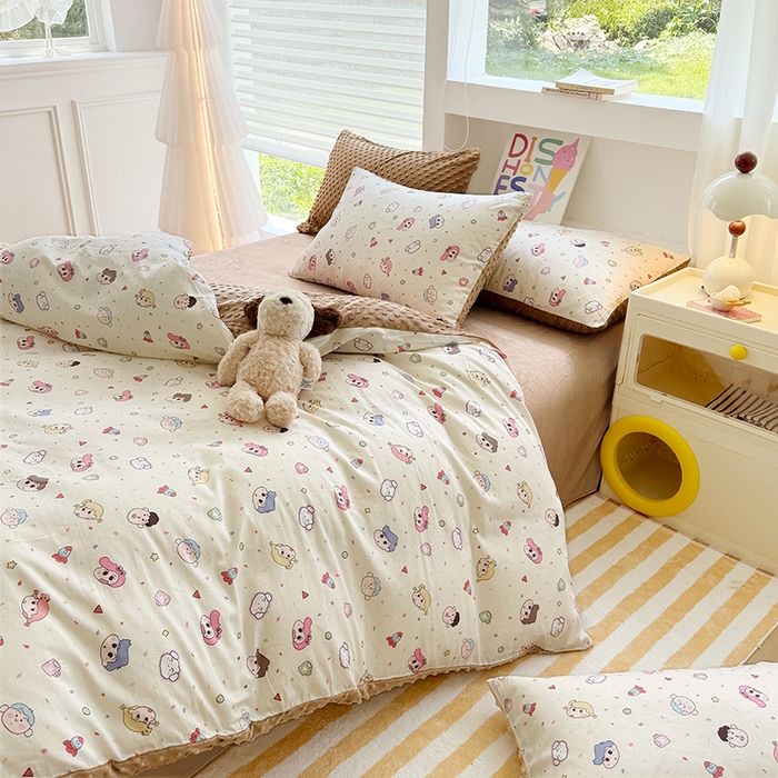 91家纺网 家纺一手货源 找家纺 优迈 2025学生季全棉高克重豆豆绒三四件套加厚保暖婴儿绒牛奶绒单被套单人双人被套加大号棉加绒三四件套 小新和他的蜡笔