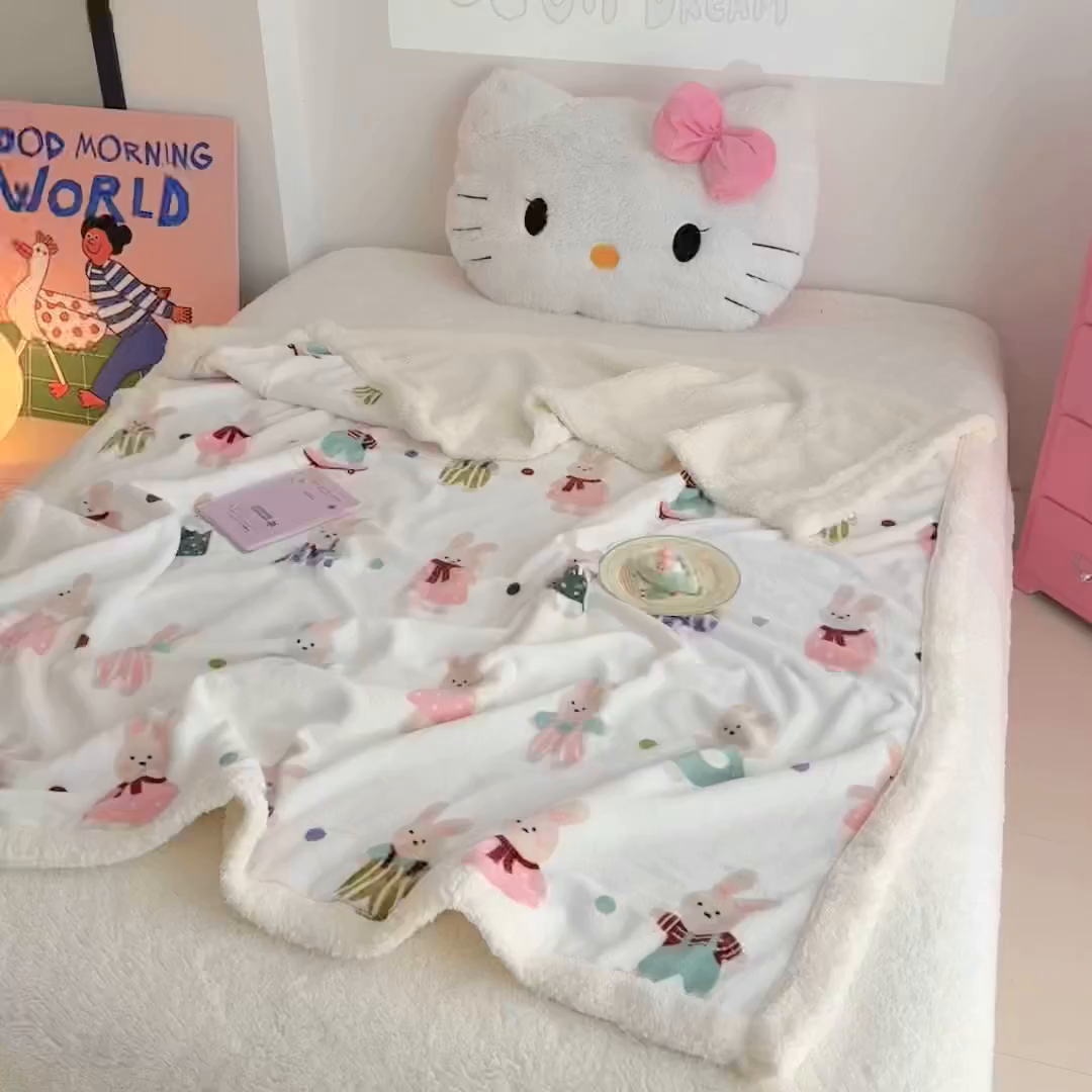 91家纺网 家纺一手货源 找家纺 艾特你 2025新款ins羊羔绒牛奶绒可被套休闲毯单被套-毯子图 花间兔