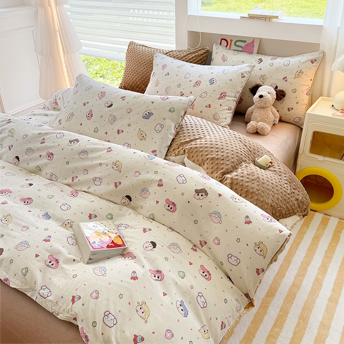 91家纺网 家纺一手货源 找家纺 优迈 2025学生季全棉高克重豆豆绒三四件套加厚保暖婴儿绒牛奶绒单被套单人双人被套加大号棉加绒三四件套 小新和他的蜡笔