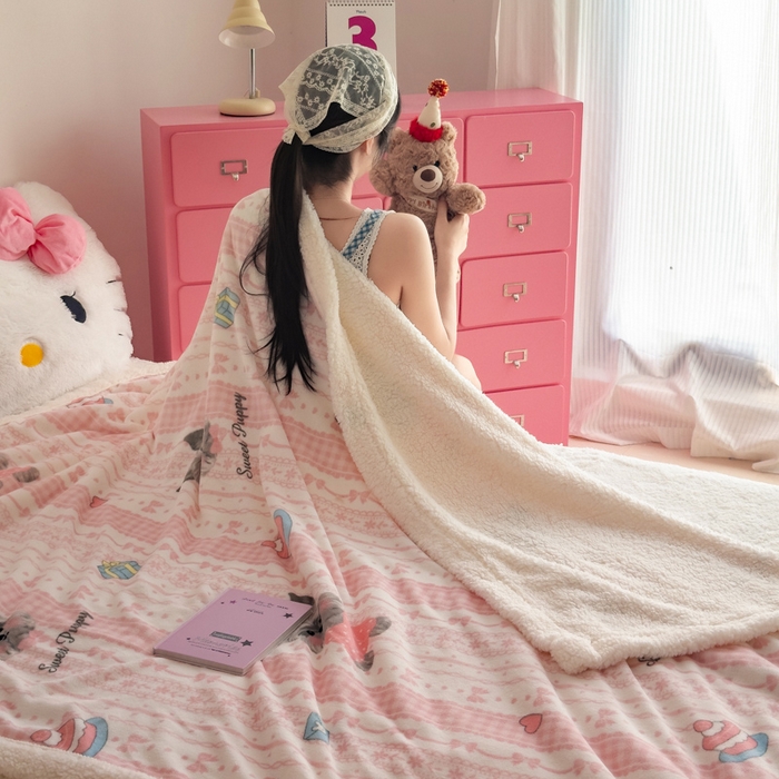 91家纺网 家纺一手货源 找家纺 艾特你 2025新款ins羊羔绒牛奶绒可被套休闲毯单被套-毯子图 欢喜