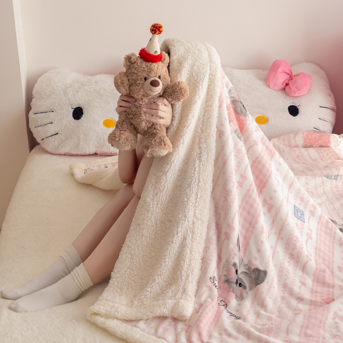 91家纺网 家纺一手货源 找家纺 艾特你 2025新款ins羊羔绒牛奶绒可被套休闲毯单被套-毯子图 欢喜