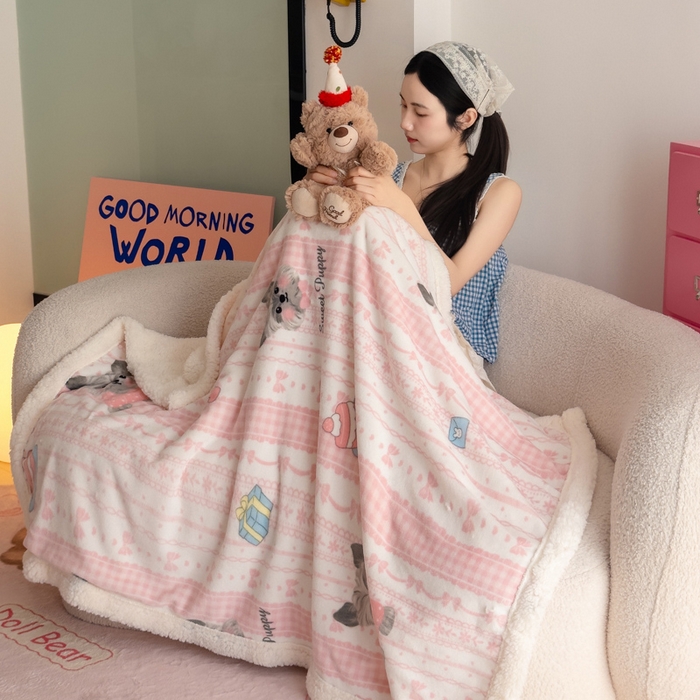 91家纺网 家纺一手货源 找家纺 艾特你 2025新款ins羊羔绒牛奶绒可被套休闲毯单被套-毯子图 欢喜