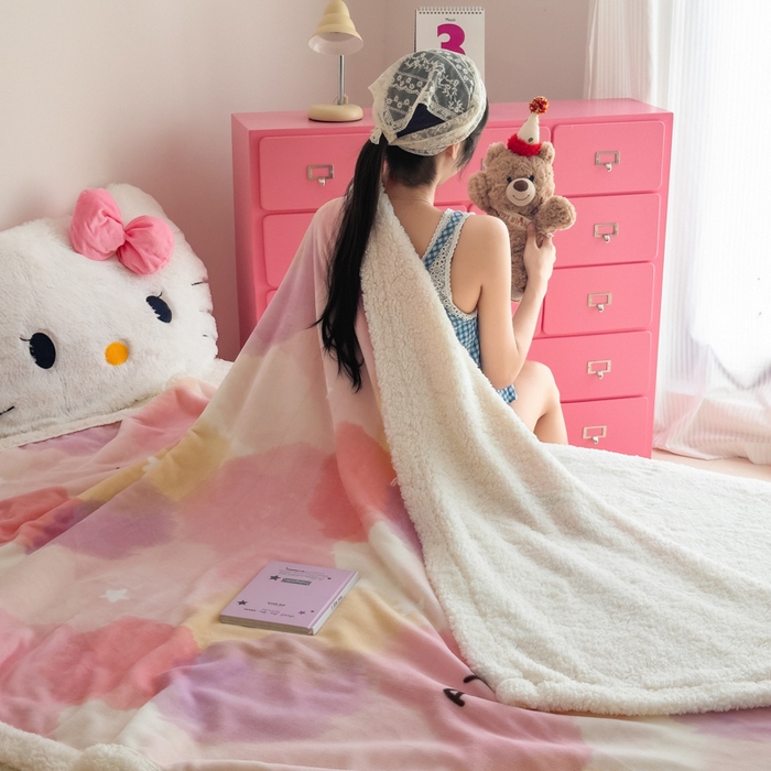 91家纺网 家纺一手货源 找家纺 艾特你 2025新款ins羊羔绒牛奶绒可被套休闲毯单被套-毯子图 梦境