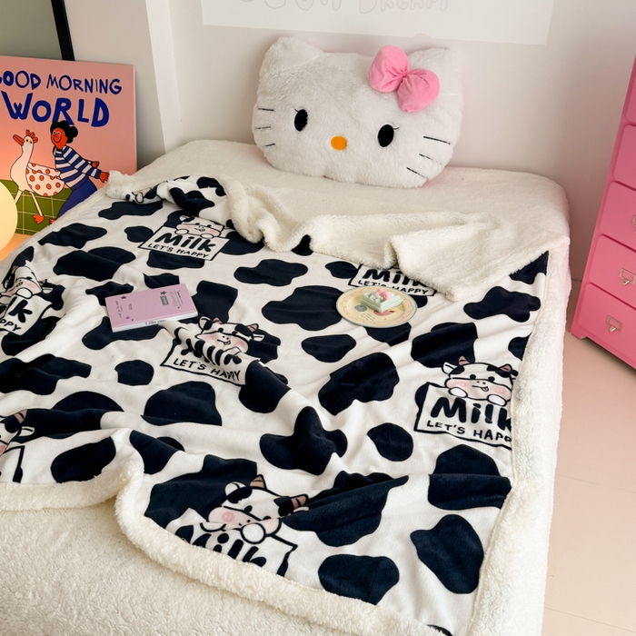 91家纺网 家纺一手货源 找家纺 艾特你 2025新款ins羊羔绒牛奶绒可被套休闲毯单被套-毯子图 奶牛