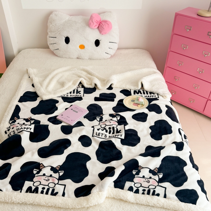 91家纺网 家纺一手货源 找家纺 艾特你 2025新款ins羊羔绒牛奶绒可被套休闲毯单被套-毯子图 奶牛