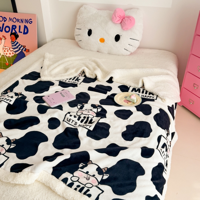 91家纺网 家纺一手货源 找家纺 艾特你 2025新款ins羊羔绒牛奶绒可被套休闲毯单被套-毯子图 奶牛