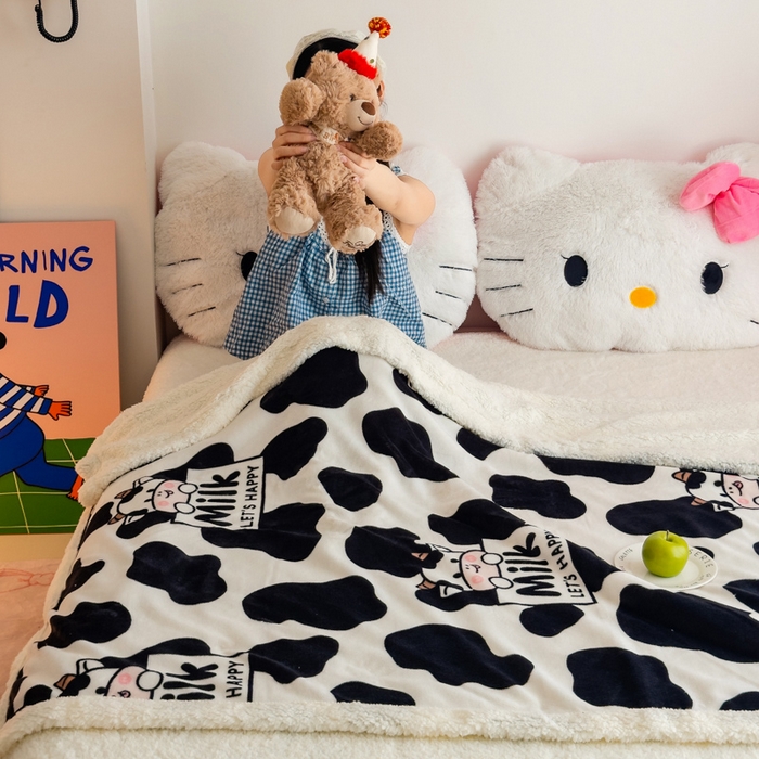 91家纺网 家纺一手货源 找家纺 艾特你 2025新款ins羊羔绒牛奶绒可被套休闲毯单被套-毯子图 奶牛