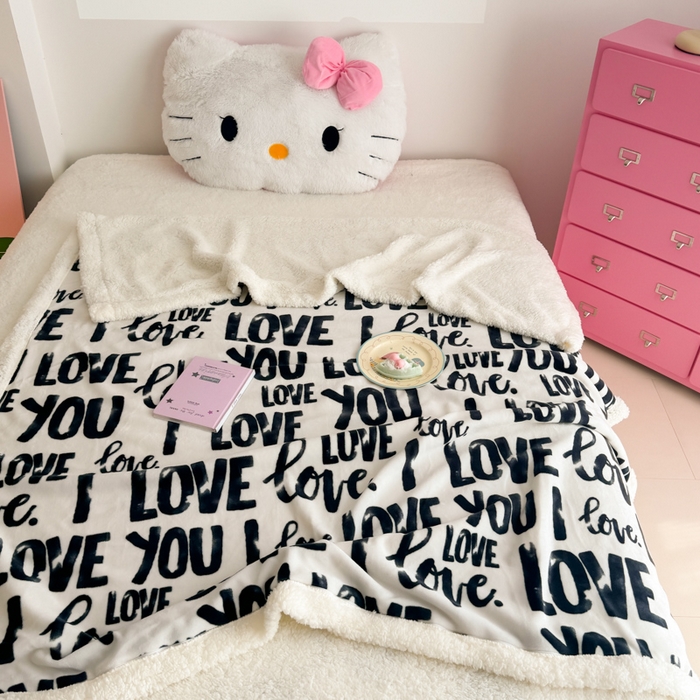 91家纺网 家纺一手货源 找家纺 艾特你 2025新款ins羊羔绒牛奶绒可被套休闲毯单被套-毯子图 情话