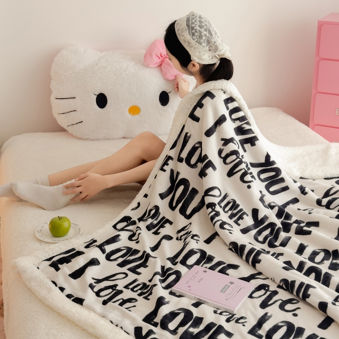 91家纺网 家纺一手货源 找家纺 艾特你 2025新款ins羊羔绒牛奶绒可被套休闲毯单被套-毯子图 情话