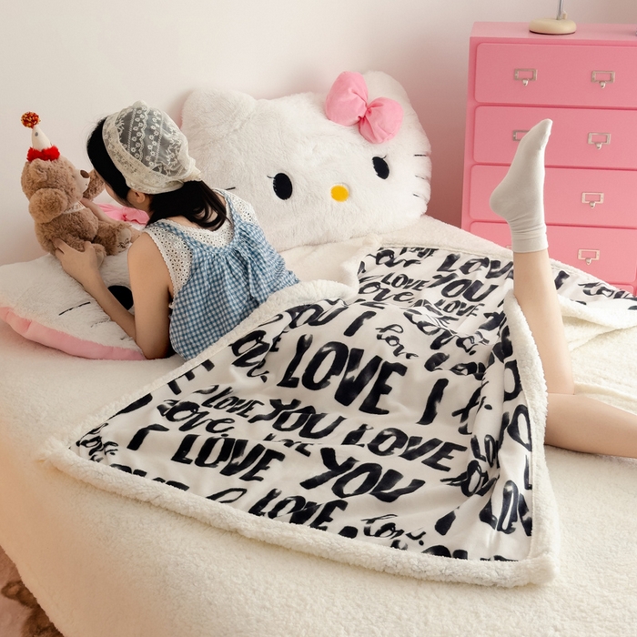 91家纺网 家纺一手货源 找家纺 艾特你 2025新款ins羊羔绒牛奶绒可被套休闲毯单被套-毯子图 情话