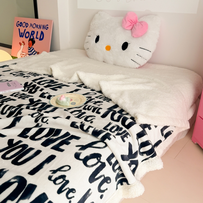 91家纺网 家纺一手货源 找家纺 艾特你 2025新款ins羊羔绒牛奶绒可被套休闲毯单被套-毯子图 情话