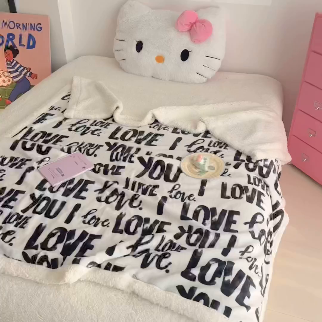 91家纺网 家纺一手货源 找家纺 艾特你 2025新款ins羊羔绒牛奶绒可被套休闲毯单被套-毯子图 情话