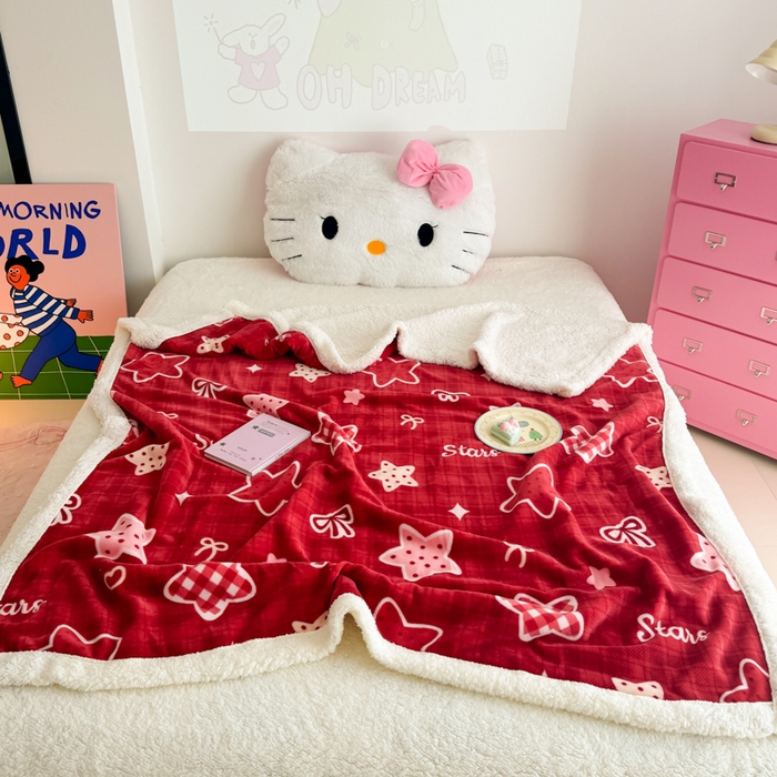 91家纺网 家纺一手货源 找家纺 艾特你 2025新款ins羊羔绒牛奶绒可被套休闲毯单被套-毯子图 圣诞星星