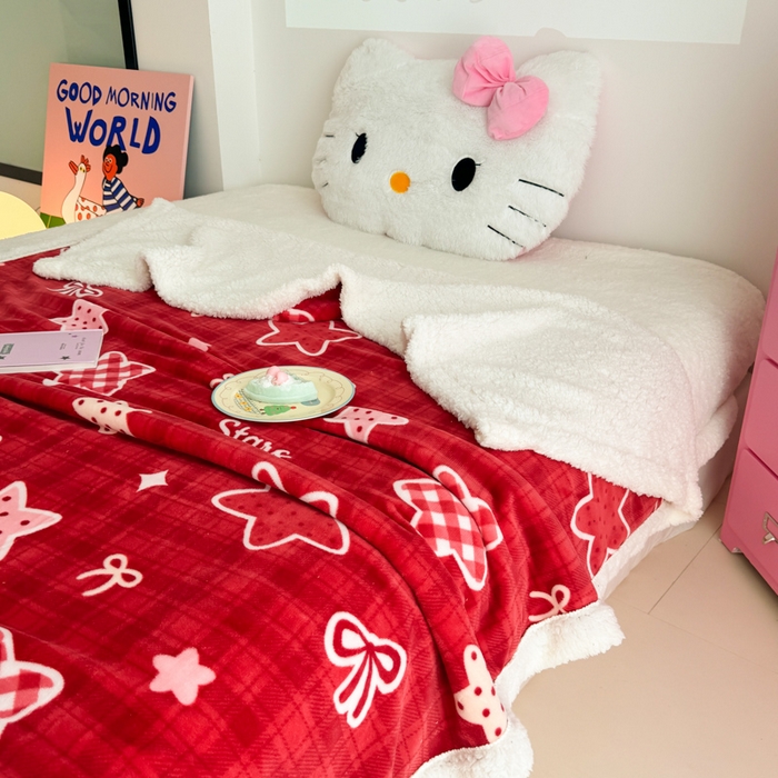 91家纺网 家纺一手货源 找家纺 艾特你 2025新款ins羊羔绒牛奶绒可被套休闲毯单被套-毯子图 圣诞星星