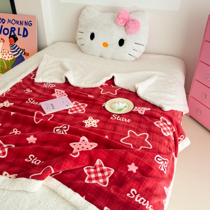 91家纺网 家纺一手货源 找家纺 艾特你 2025新款ins羊羔绒牛奶绒可被套休闲毯单被套-毯子图 圣诞星星