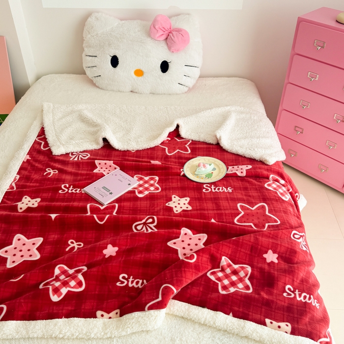 91家纺网 家纺一手货源 找家纺 艾特你 2025新款ins羊羔绒牛奶绒可被套休闲毯单被套-毯子图 圣诞星星