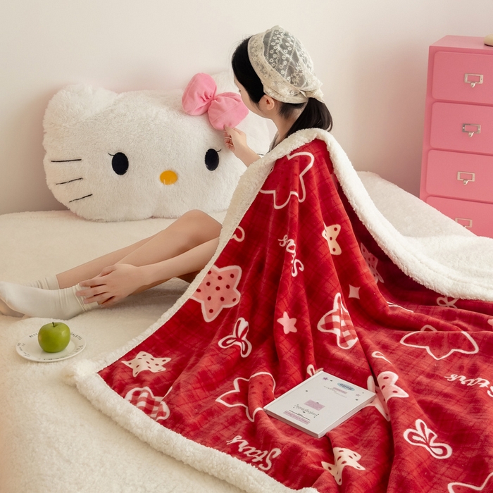 91家纺网 家纺一手货源 找家纺 艾特你 2025新款ins羊羔绒牛奶绒可被套休闲毯单被套-毯子图 圣诞星星