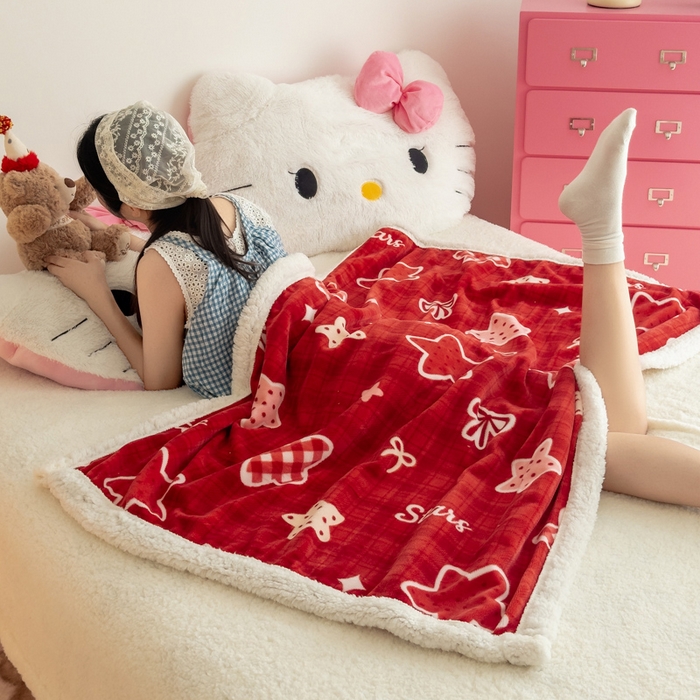 91家纺网 家纺一手货源 找家纺 艾特你 2025新款ins羊羔绒牛奶绒可被套休闲毯单被套-毯子图 圣诞星星